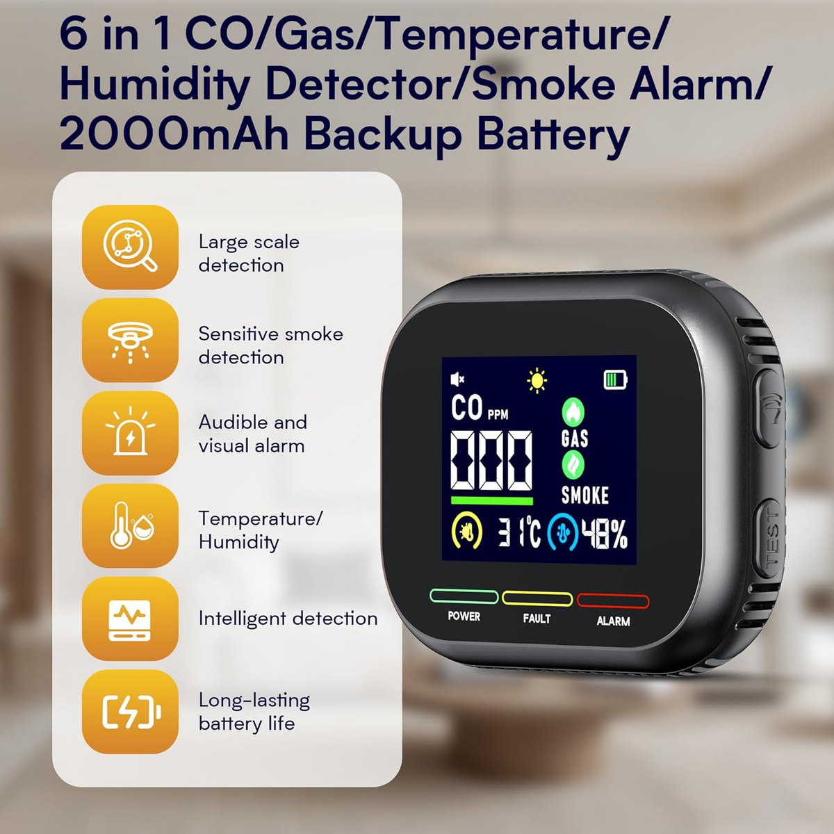 6 in 1 Carbon Monoxide & Gas Detectors